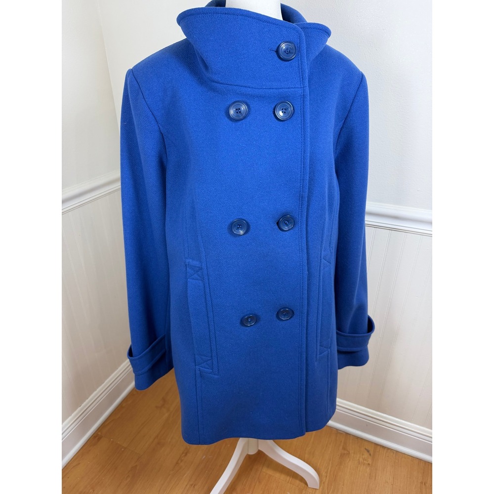 Pendleton Wool Blend Peacoat Women XL Royal Blue Funnel Neck Double Breasted